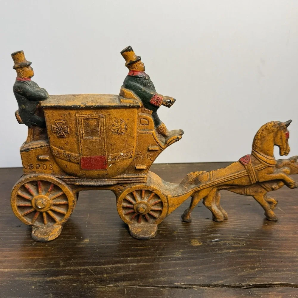 Antique 1930s Royal Mail London Coach Painted Cast Iron Doorstop‎ Double Sided.